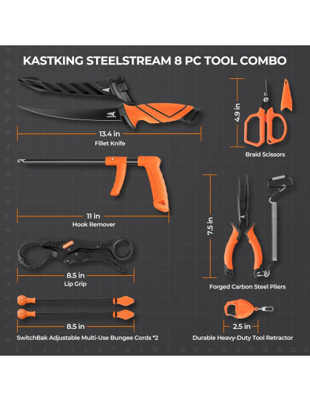 KastKing Kit de Herramientas de Pesca 8 Piezas - Acero Inoxidable