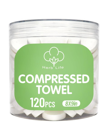 120 Toallas Comprimidas Desechables Herb Life - 22.1x22.9 cm