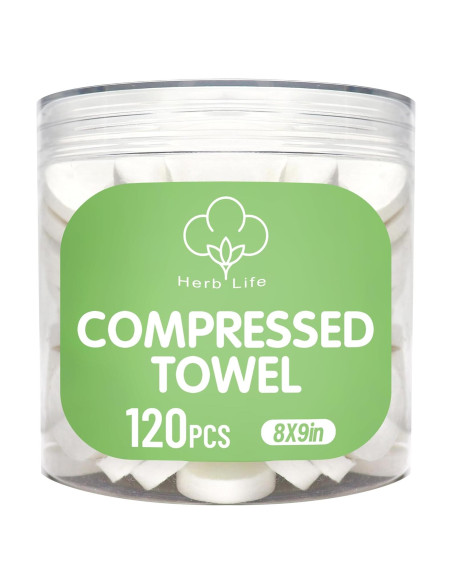 120 Toallas Comprimidas Desechables Herb Life - 22.1x22.9 cm