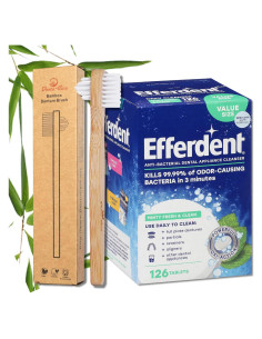 Tabletas de Limpieza de Dentaduras Dentu-Care 126 Unidades + Cepillo de Bambú