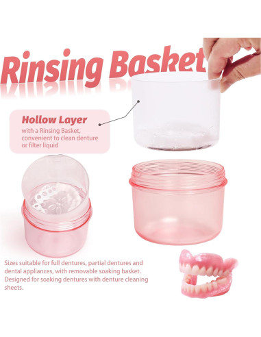 Caja de Baño para Dentaduras Uouovo Grande Rosa 9.5x10.4x7.8cm