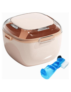 Caja para Dentaduras PUlNVl con Cepillo y Espejo - Rosa