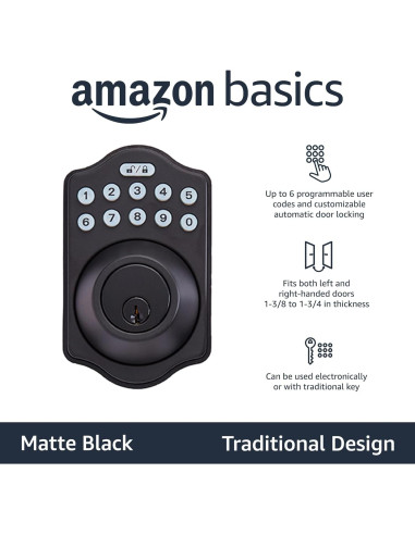 Cerradura Electrónica Amazon Basics Teclado Sin Llave Negra