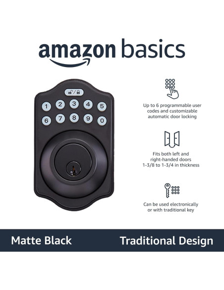 Cerradura Electrónica Amazon Basics Teclado Sin Llave Negra