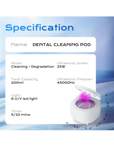 Limpiador Dental Ultrasónico Gaxuzewc 45kHz 25W 200ml Portátil