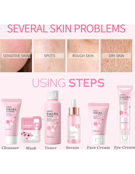 Kit de Cuidado de la Piel Sakura Fashion Base 7 Piezas Hidratante