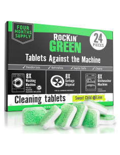 Tabletas de Limpieza Rockin' Green para Lavadoras y Lavavajillas - 24 Unidades