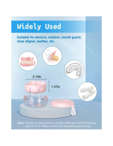 Estuche para Dentaduras SEANCHEER Rosa Portátil a Prueba de Fugas