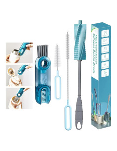 Juego de cepillos limpiadores de botellas Meritpick 3 en 1 Azul