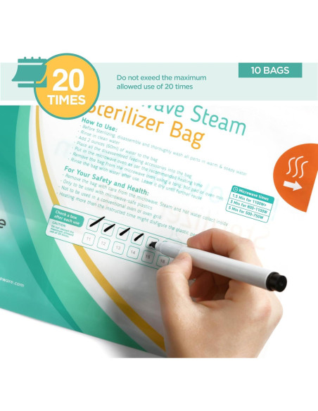 Paquete de 10 Bolsas Esterilizadoras Kiddieware para Biberones Paquete de 10 Bolsas Esterilizadoras Kiddieware para Biberones