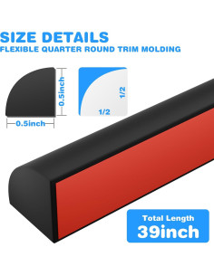 Moldura Cuarterona Flexible Autoadhesiva Ahua Walsong 99 cm Negro 2
