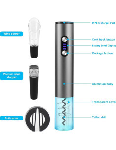Abridor de Vino Eléctrico SCSXGO con Aerador y Tapón 2