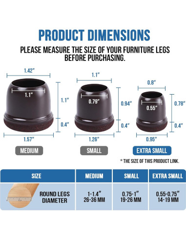 24 Protectores de Suelo MOYOHIM para Patas de Sillas Extra Pequeñas