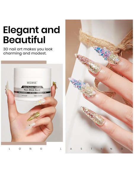 Gel Constructor Sólido MIZHSE 100g para Uñas 3D - Transparente
