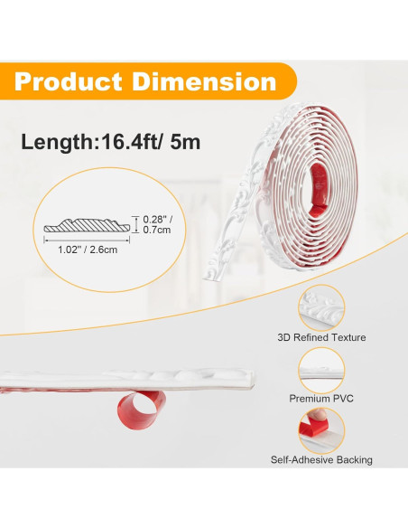 Moldura de Corona Autoadhesiva Blanca 5m x 2.6cm PVC HOHNNYREET