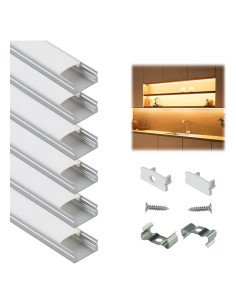 Canal LED Muzata U1SW 1M Aluminio Plata con Cubierta Blanca