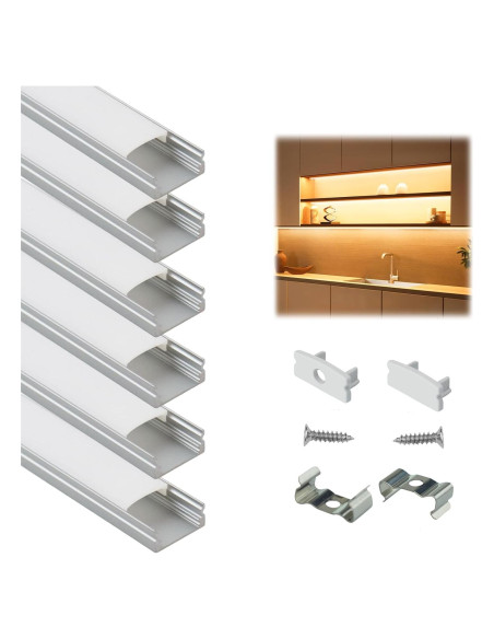 Canal LED Muzata U1SW 1M Aluminio Plata con Cubierta Blanca