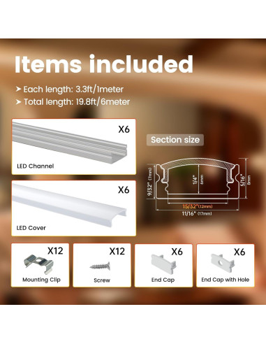 Canal LED Muzata U1SW 1M Aluminio Plata con Cubierta Blanca