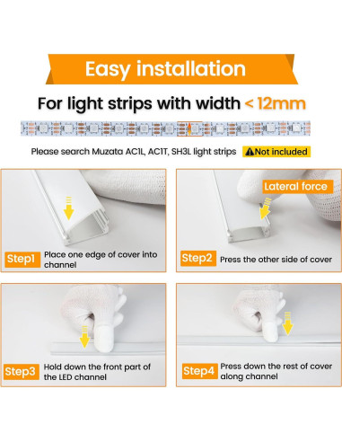 Canal LED Muzata U1SW 1M Aluminio Plata con Cubierta Blanca