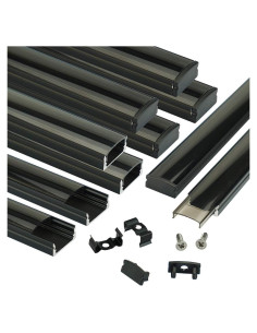 Canal LED Muzata 10Pack 1M Aluminio Negro U1SW Cubierta Ahumada