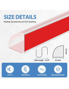Moldura Cuarterona Flexible Autoadhesiva Caucho Transparente 1.27cm x 1.27cm x 99cm 2