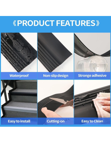 Protector de Borde de Escalera Elvone 3.05m Negro Antideslizante