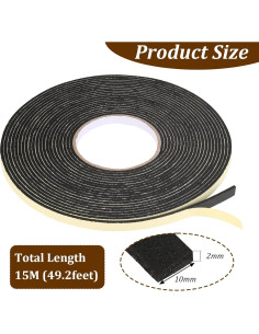 Cinta de Sellado Espuma EVA Sliverdew 15m 2mm x 10mm Negra 2