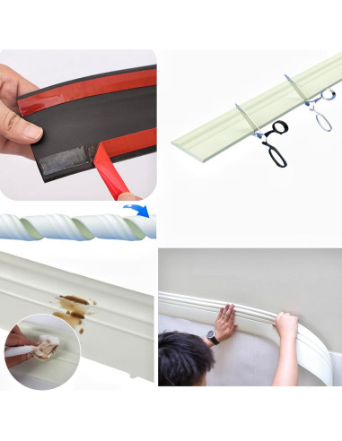 Moyishi Moldura de Base Flexible Autoadhesiva 4.88m Blanco