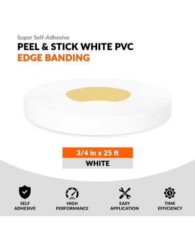 Banda de Borde de PVC Blanca Autoadhesiva 1.9 cm x 7.62 m