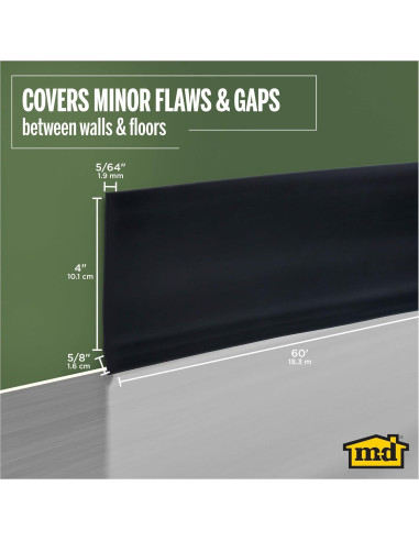 Base de Pared de Vinilo M-D 4x60 Pies Autoadhesiva Negra