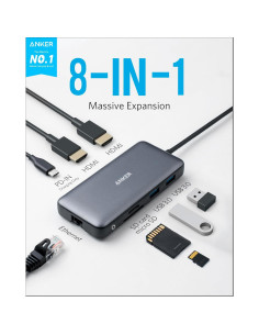 Hub USB-C Anker 8-en-1 Doble Monitor 4K y Ethernet 2