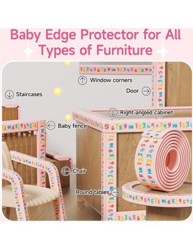 Protector de Bordes para Bebé Lonlown 2m Espuma Inodora Rosa