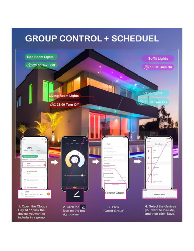 6 Luces LED Empotradas CLOUDY BAY 10W RGB+Blanco 4"