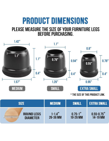 20 Protectores de Suelo para Patas de Sillas MOYOHIM Negros