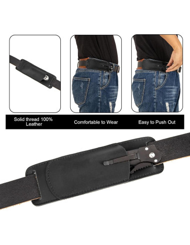 Funda de Cuchillo Plegable ANEETAFAN de Cuero Negro EDC