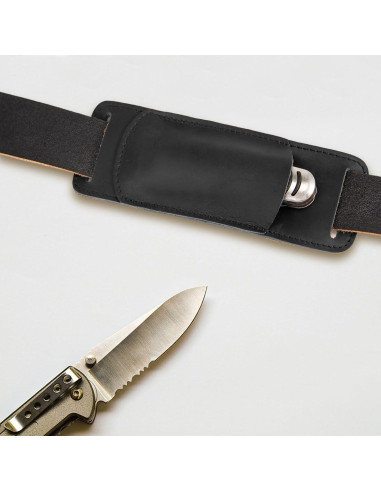 Funda de Cuchillo Plegable ANEETAFAN de Cuero Negro EDC