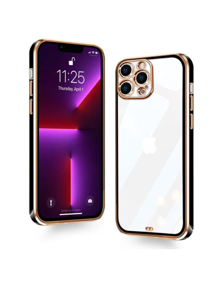Funda protectora para iPhone 13 Pro ZHONGHUAJIA clara con borde dorado