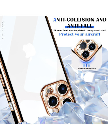 Funda protectora para iPhone 13 Pro ZHONGHUAJIA clara con borde dorado