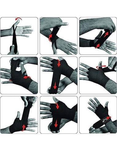 Vendajes de Mano de Boxeo ProGym Gear 4.5m Elásticos Negros