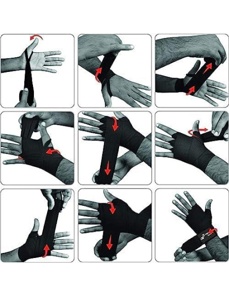Vendajes de Mano de Boxeo ProGym Gear 4.5m Elásticos Negros