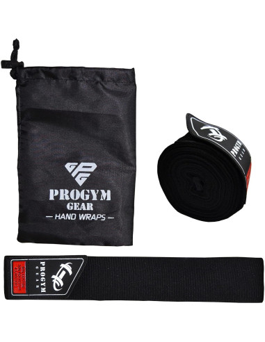 Vendajes de Mano de Boxeo ProGym Gear 4.5m Elásticos Negros