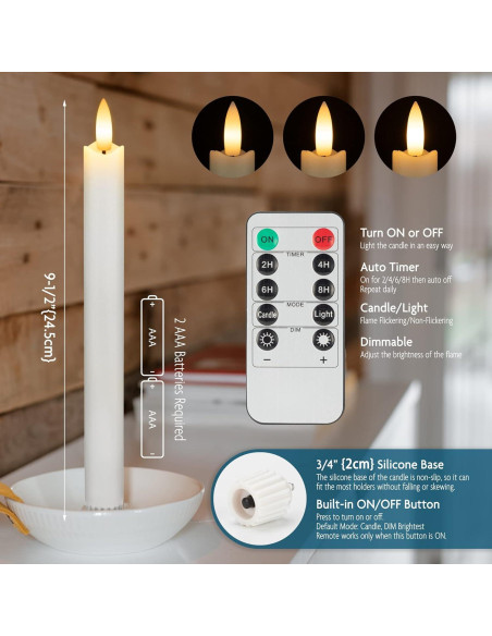 Juego de 6 Velas LED Sin Llama SEHNSY 24.4 cm con Control Remoto