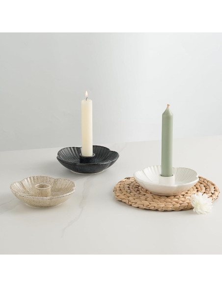 Soporte de Vela de Cerámica BEUNAIZER Negro Floral 11.94cm