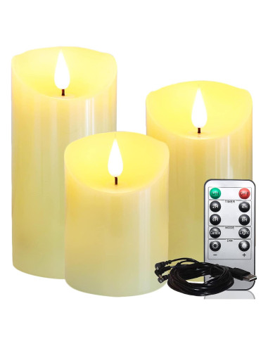Velas LED Recargables Lezonic con Control Remoto - 3 Piezas