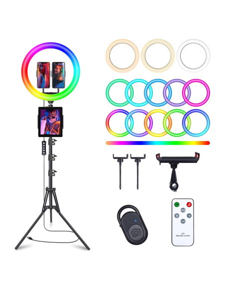 Anillo de Luz LED Herrfilk 33cm con Trípode 193cm y 48 Colores