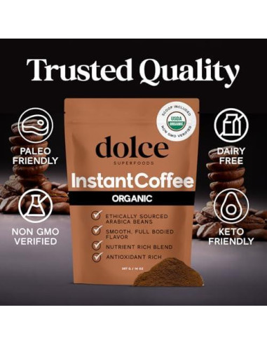 Café Instantáneo Orgánico Dolce Superfoods 396g - Sabor Intenso