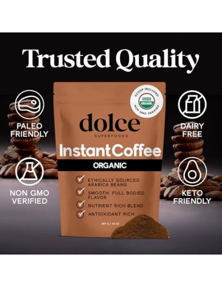 Café Instantáneo Orgánico Dolce Superfoods 396g - Sabor Intenso