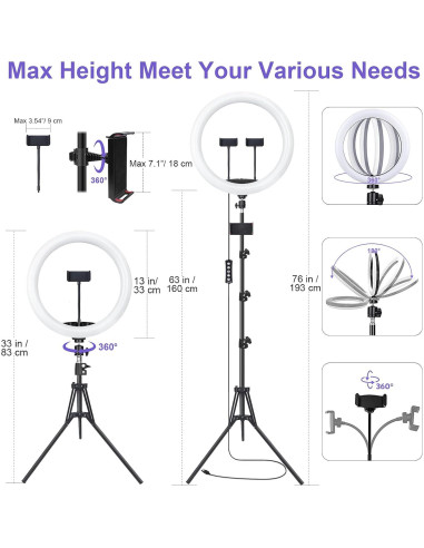 Anillo de Luz LED Herrfilk 33cm con Trípode 193cm y 48 Colores