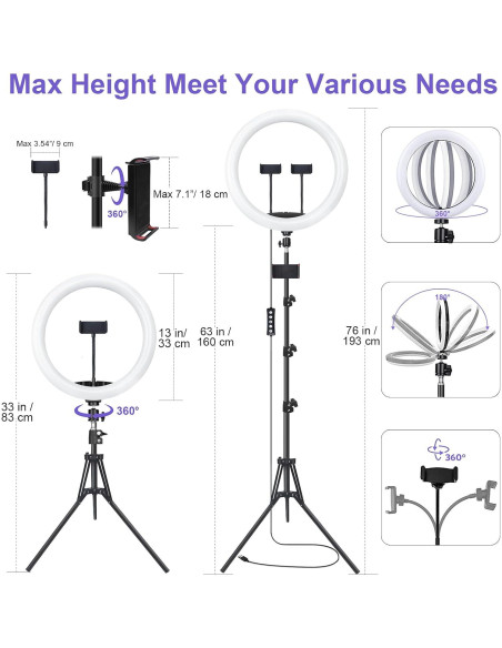 Anillo de Luz LED Herrfilk 33cm con Trípode 193cm y 48 Colores
