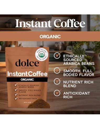 Café Instantáneo Orgánico Dolce Superfoods 396g - Sabor Intenso